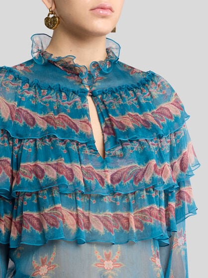 SILK BLOUSE WITH PLACED PRINT