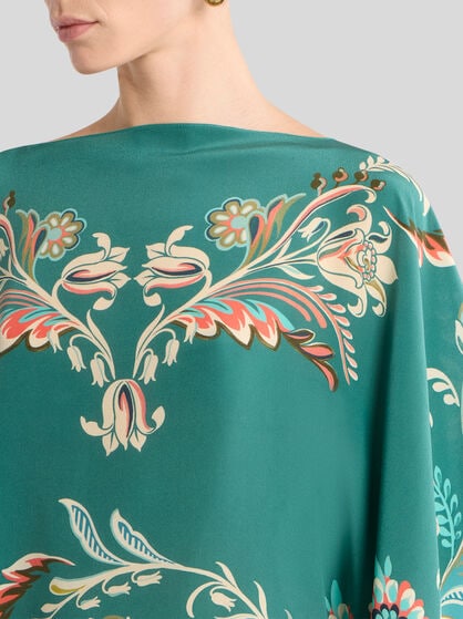 ASYMMETRIC SILK PONCHO TOP WITH DAFFODIL MOTIF