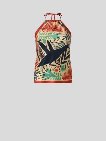 ETRO X TABBY BOOTH SILK TOP WITH HALTERNECK AND PLACED PRINT