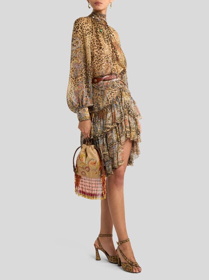 SILK BLOUSE WITH SILK SCARF AND PAISLEY AND ANIMAL MOTIF