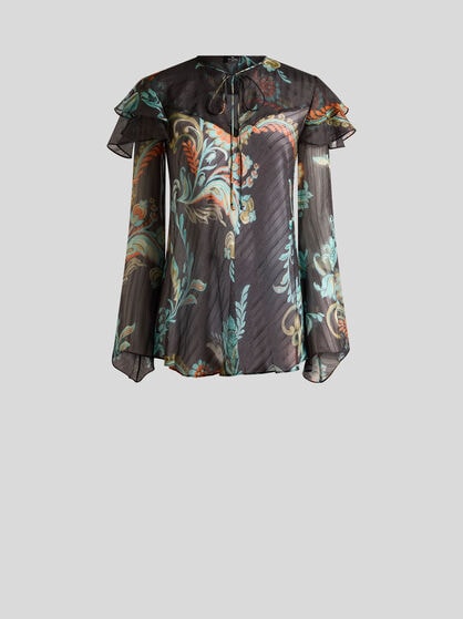 SILK BLOUSE WITH RUFFLES AND DAFFODIL MOTIF