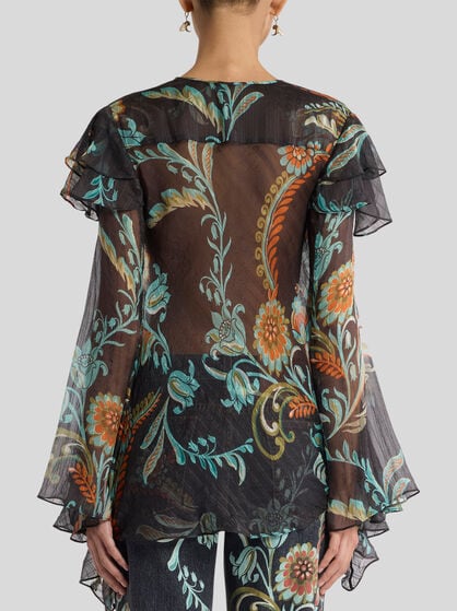 SILK BLOUSE WITH RUFFLES AND DAFFODIL MOTIF