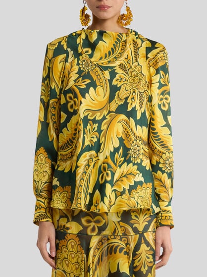 PEAU D'ANGE SILK BLOUSE WITH FLOWER AND BEE MOTIF