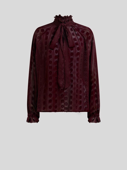 JACQUARD BLOUSE WITH SILK SCARF AND FIL COUP&Eacute; MOTIF