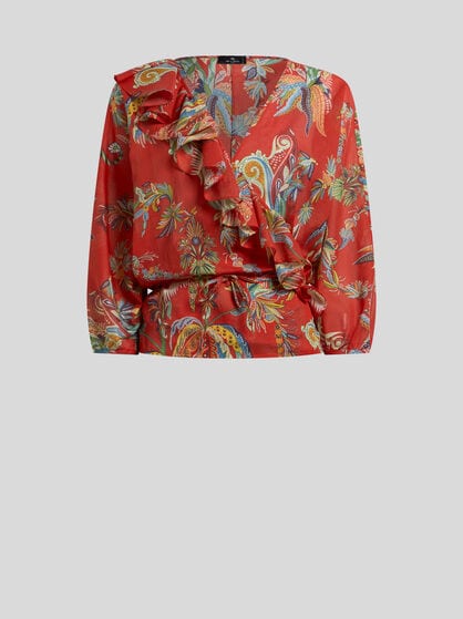 COTTON VOILE BLOUSE WITH RUFFLE DETAIL AND PAISLEY FOLIAGE MOTIF