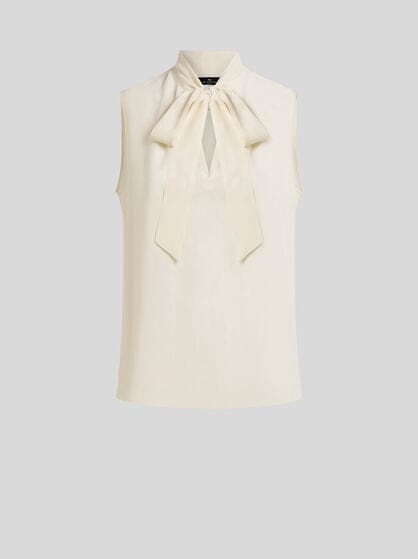 SILK-BLEND JACQUARD TOP WITH SILK SCARF AND PAISLEY MOTIF