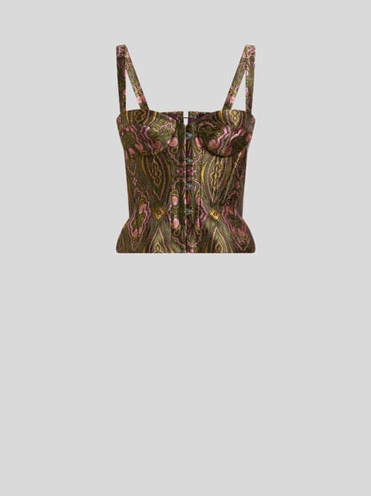 JACQUARD CORSET TOP WITH FLORAL MEDALLION MOTIF