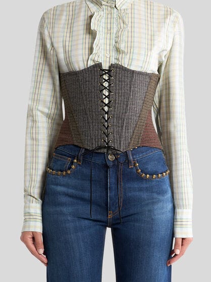 WOOL CORSET BELT WITH HOUNDSTOOTH MOTIF