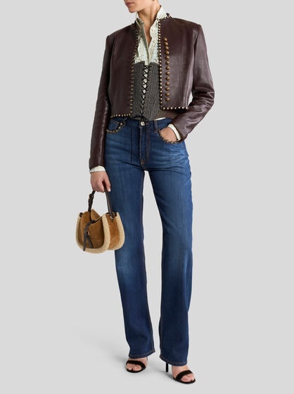 WOOL CORSET BELT WITH HOUNDSTOOTH MOTIF