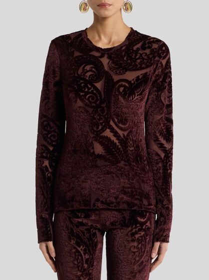 JACQUARD CHENILLE SWEATER WITH LACE EFFECT