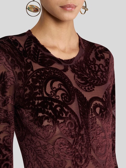 JACQUARD CHENILLE SWEATER WITH LACE EFFECT