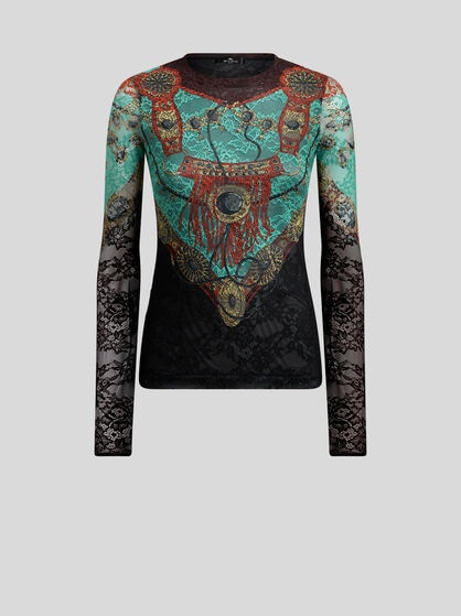 JERSEY DE PUNTO CON ENCAJE Y ESTAMPADO POSICIONAL DE JOYAS