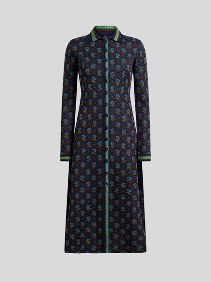 JACQUARD MIDI SHIRT DRESS WITH DIAMOND FLOWER MOTIF
