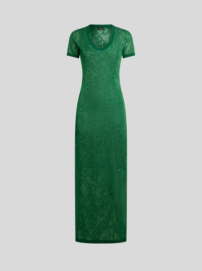 JACQUARD LONG DRESS WITH FLORAL PAISLEY MOTIF
