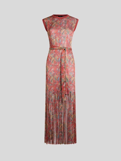 LONG DRESS WITH FRINGING AND PAISLEY FOLIAGE MOTIF