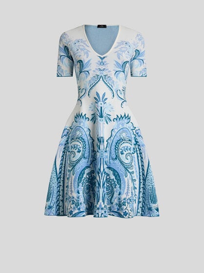 JACQUARD MINI DRESS WITH LEAFY PAISLEY MOTIF