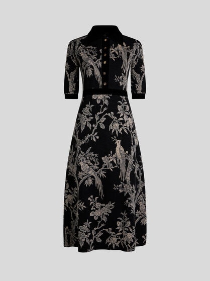 VESTIDO CAMISERO MIDI JACQUARD DE MEZCLA DE LANA CON MOTIVO NATURALEZA