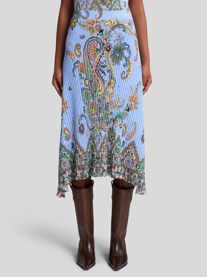 RIBBED MIDI SKIRT WITH FLORAL MOTIF