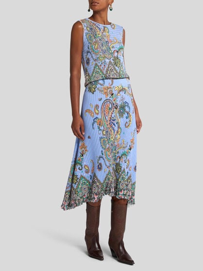 RIBBED MIDI SKIRT WITH FLORAL MOTIF