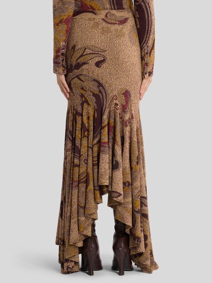 RIBBED WOOL MAXI SKIRT WITH FLORAL MOTIF