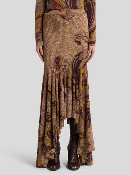 RIBBED WOOL MAXI SKIRT WITH FLORAL MOTIF