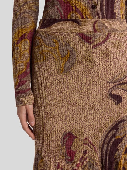 RIBBED WOOL MAXI SKIRT WITH FLORAL MOTIF