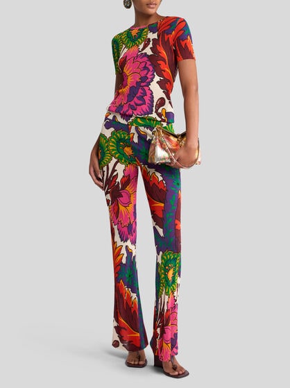 TROUSERS WITH MULTICOLOURED FLORAL PRINT