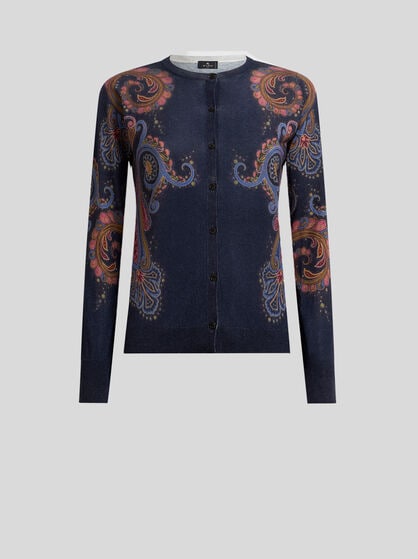 SILK AND CASHMERE CARDIGAN WITH PLACED PAISLEY PRINT