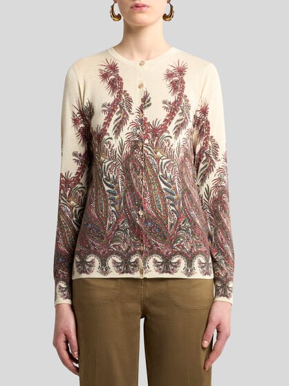 SILK AND CASHMERE CARDIGAN WITH PLACED PRINT