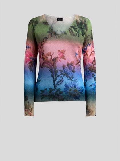 V-NECK SWEATER WITH DEGRAD&Eacute; FLORAL MOTIF