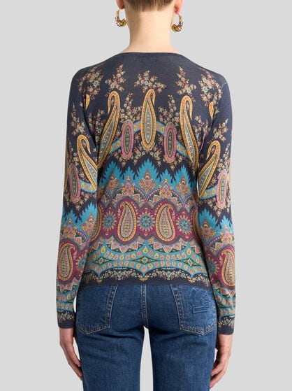 SILK AND CASHMERE SWEATER WITH PLACED PRINT