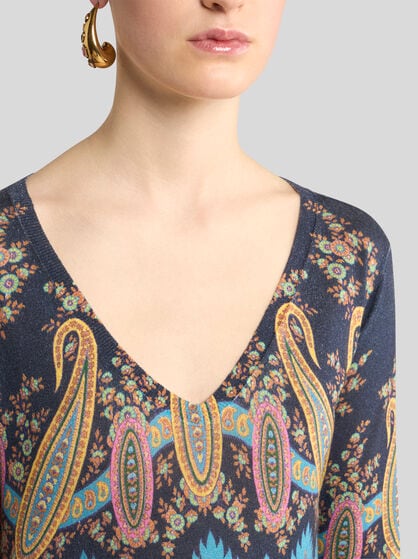 SILK AND CASHMERE SWEATER WITH PLACED PRINT