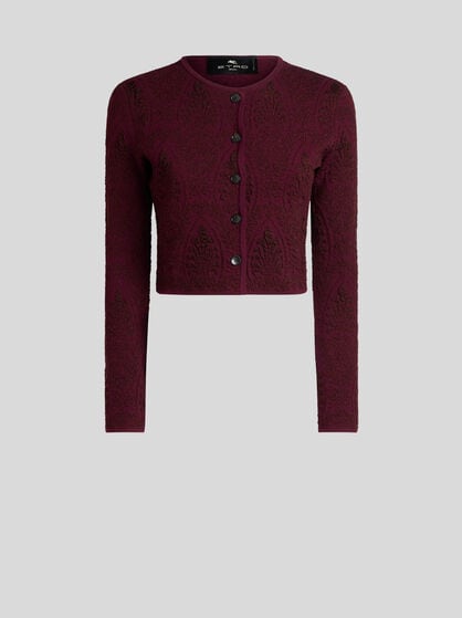 CROPPED JACQUARD CARDIGAN WITH MEDALLION MOTIF