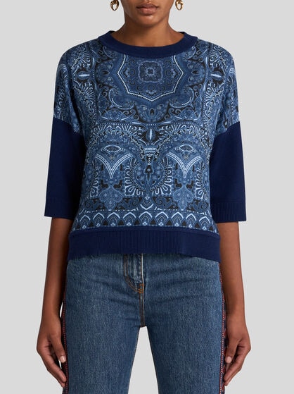 KNIT T-SHIRT WITH SILK SCARF MOTIF