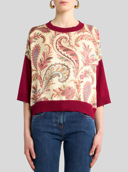 T-SHIRT WITH FLORAL PAISLEY INSERT