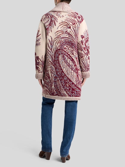 WOOL AND COTTON JACQUARD MAXI CARDIGAN