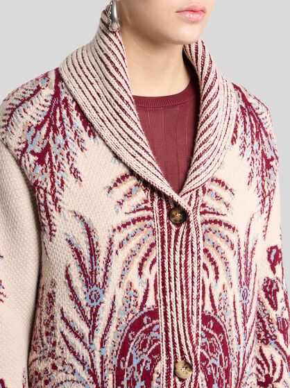 WOOL AND COTTON JACQUARD MAXI CARDIGAN