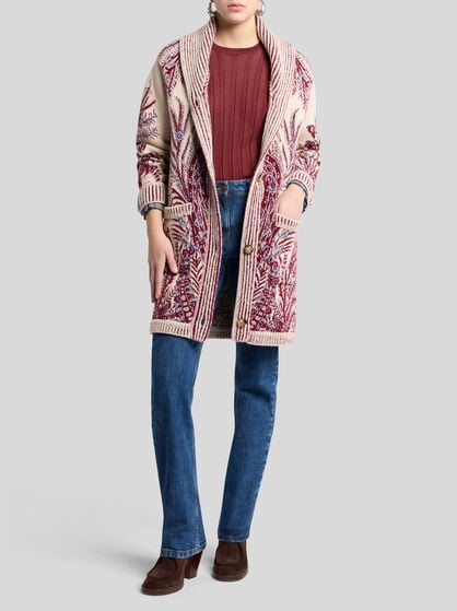 WOOL AND COTTON JACQUARD MAXI CARDIGAN