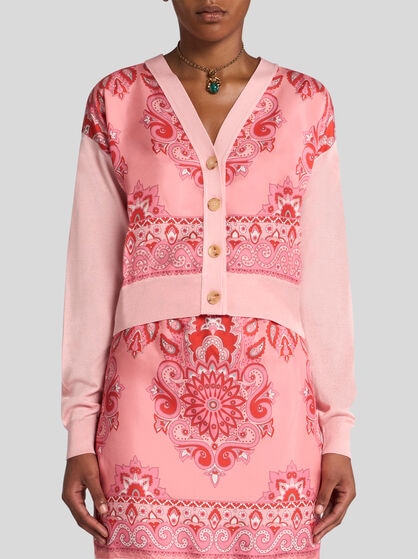 CROPPED KNIT CARDIGAN WITH PRINT