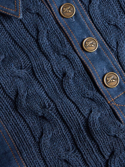 KNIT POLO SHIRT WITH DENIM INSERTS