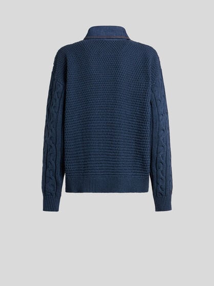 KNIT POLO SHIRT WITH DENIM INSERTS