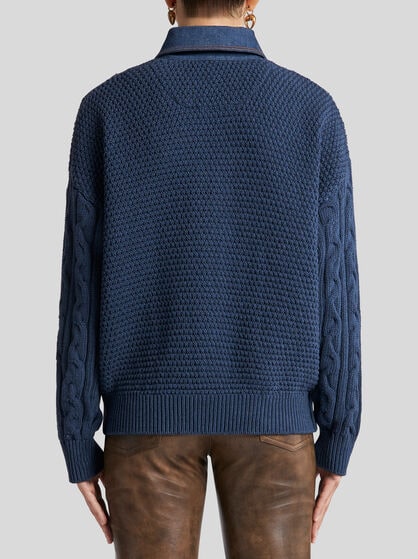 KNIT POLO SHIRT WITH DENIM INSERTS