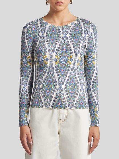 SILK-BLEND MEDALLION AND PAISLEY SWEATER