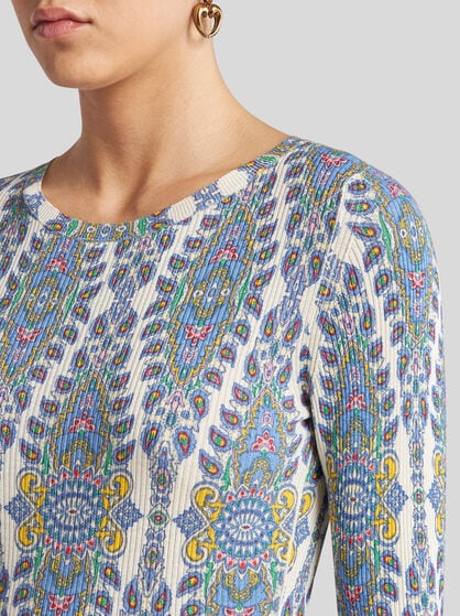 SILK-BLEND MEDALLION AND PAISLEY SWEATER