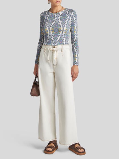 SILK-BLEND MEDALLION AND PAISLEY SWEATER