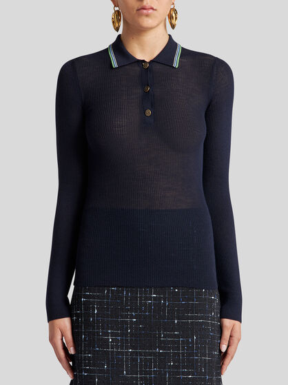 KNIT WOOL JACQUARD POLO SHIRT