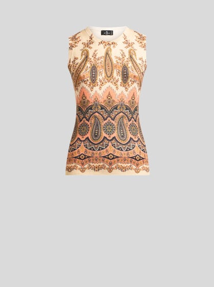 SILK AND CASHMERE TOP WITH PRINT