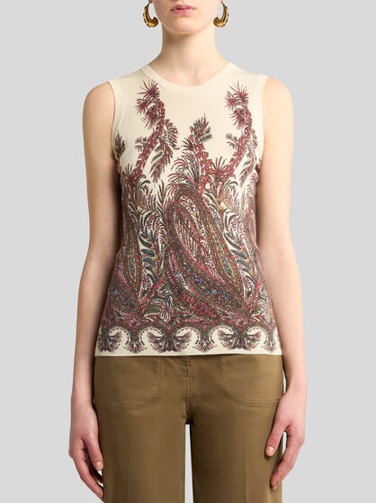 SILK AND CASHMERE TOP WITH PLACED PRINT