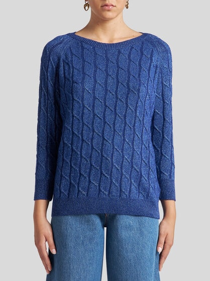 METALLIC CABLE-KNIT SWEATER