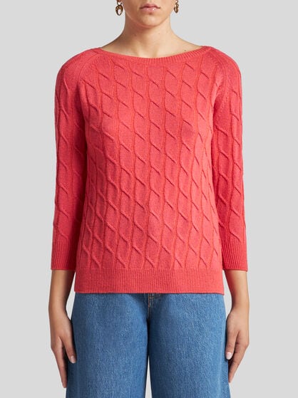 METALLIC CABLE-KNIT SWEATER